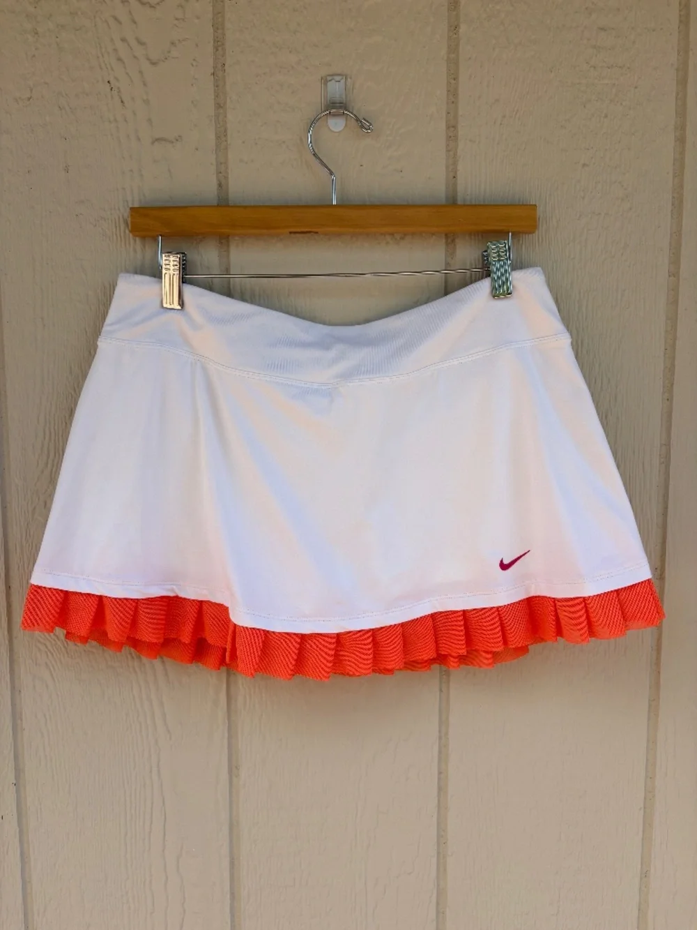 Nike Dri-Fit Tennis Skort Womens Large White Orange Ruffle Summer Preppy Golf